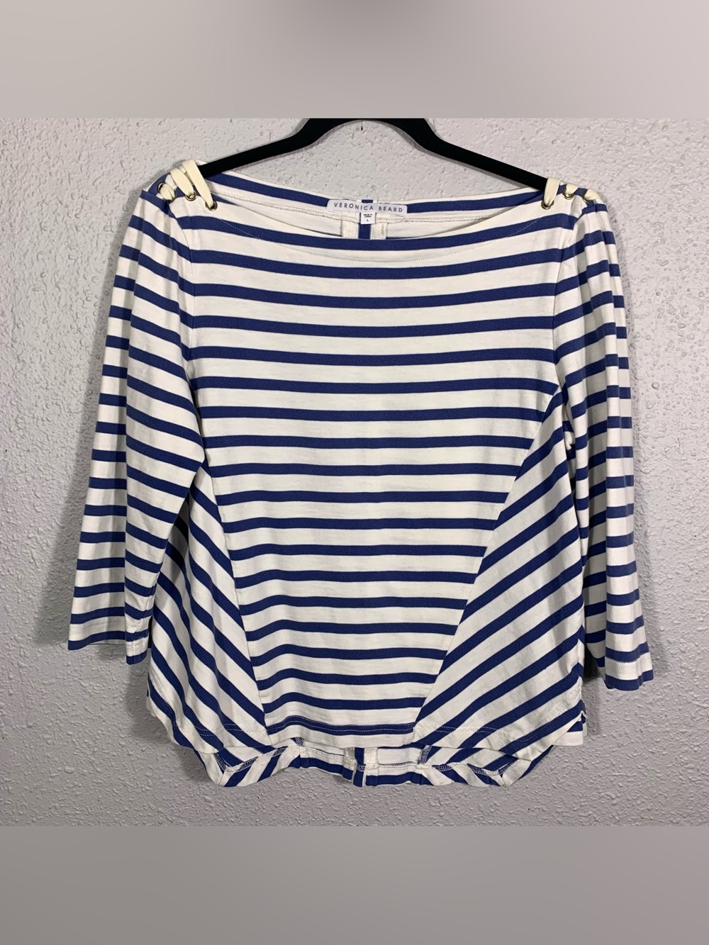 Veronica Beard Lincoln Mariner Blue & White Top 3/4 Sleeve size L